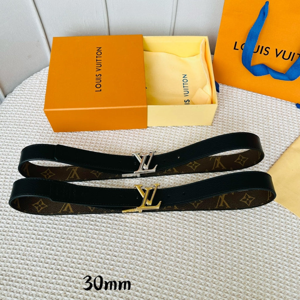 LOUIS VUITTON LV Initiales 30mm Reversible Belt Gold Rotating Buckle Black Brown Leather