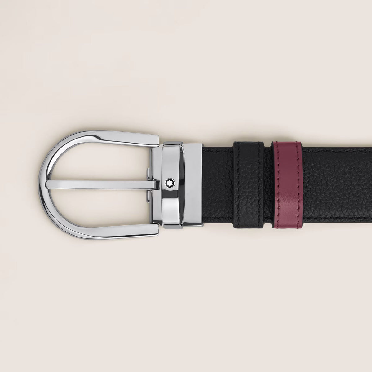 Montblanc reversible belt 35 mm black grained/cassis leather with horseshoe buckle 199665