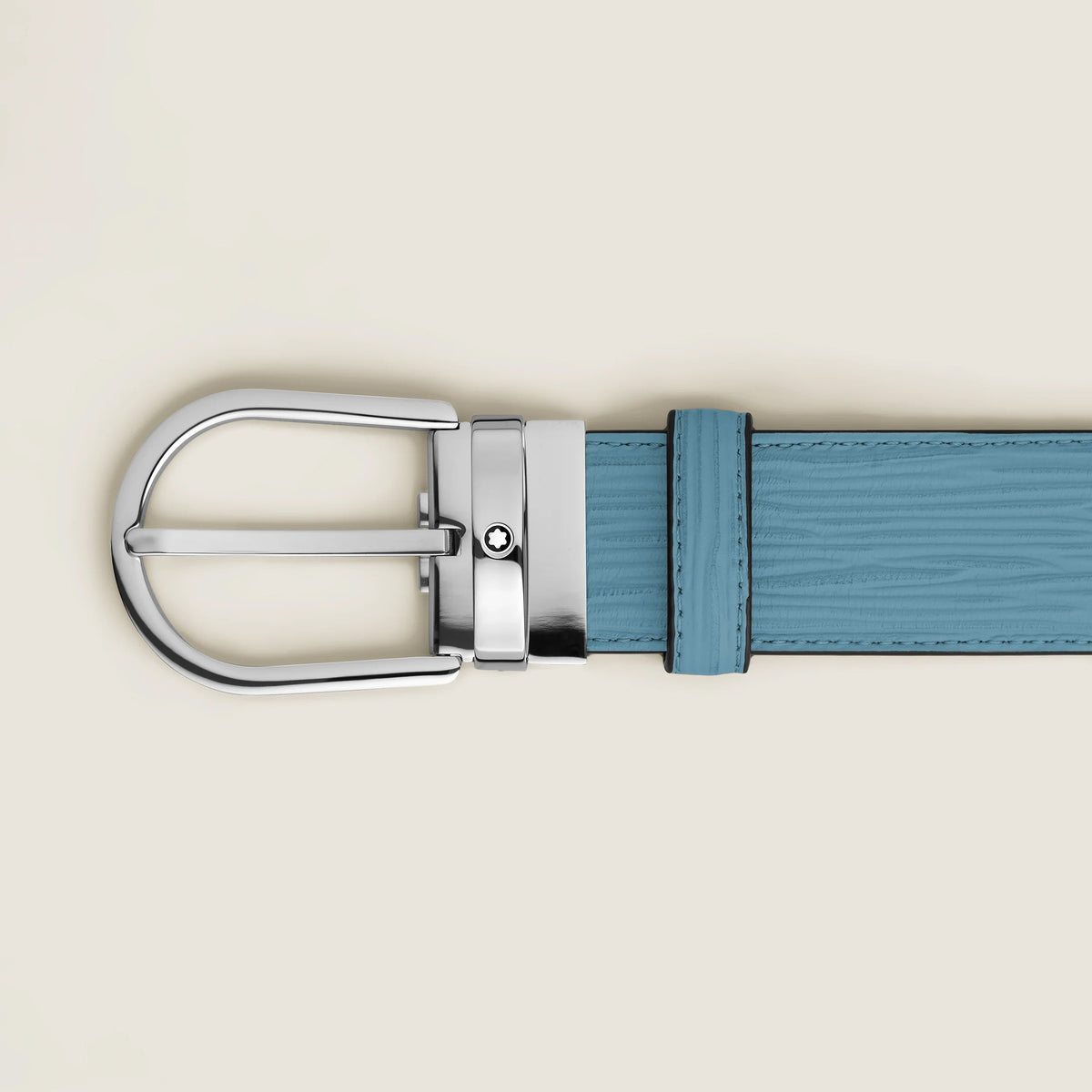 Montblanc belt 35 mm smoked blue leather with horseshoe buckle 199645