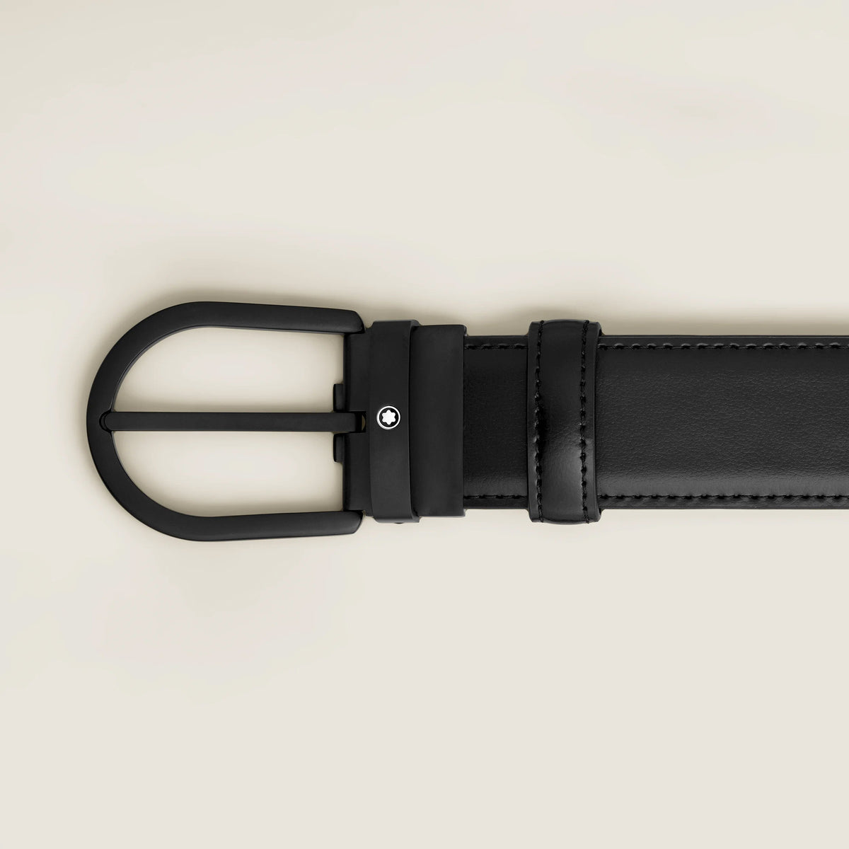 Montblanc 35 mm black leather belt with horseshoe buckle 199650