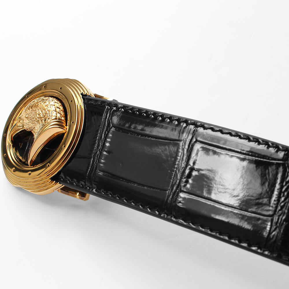Stefano Ricci Eagle Buckle Crocodile Belt Shiny Black (ste01086)