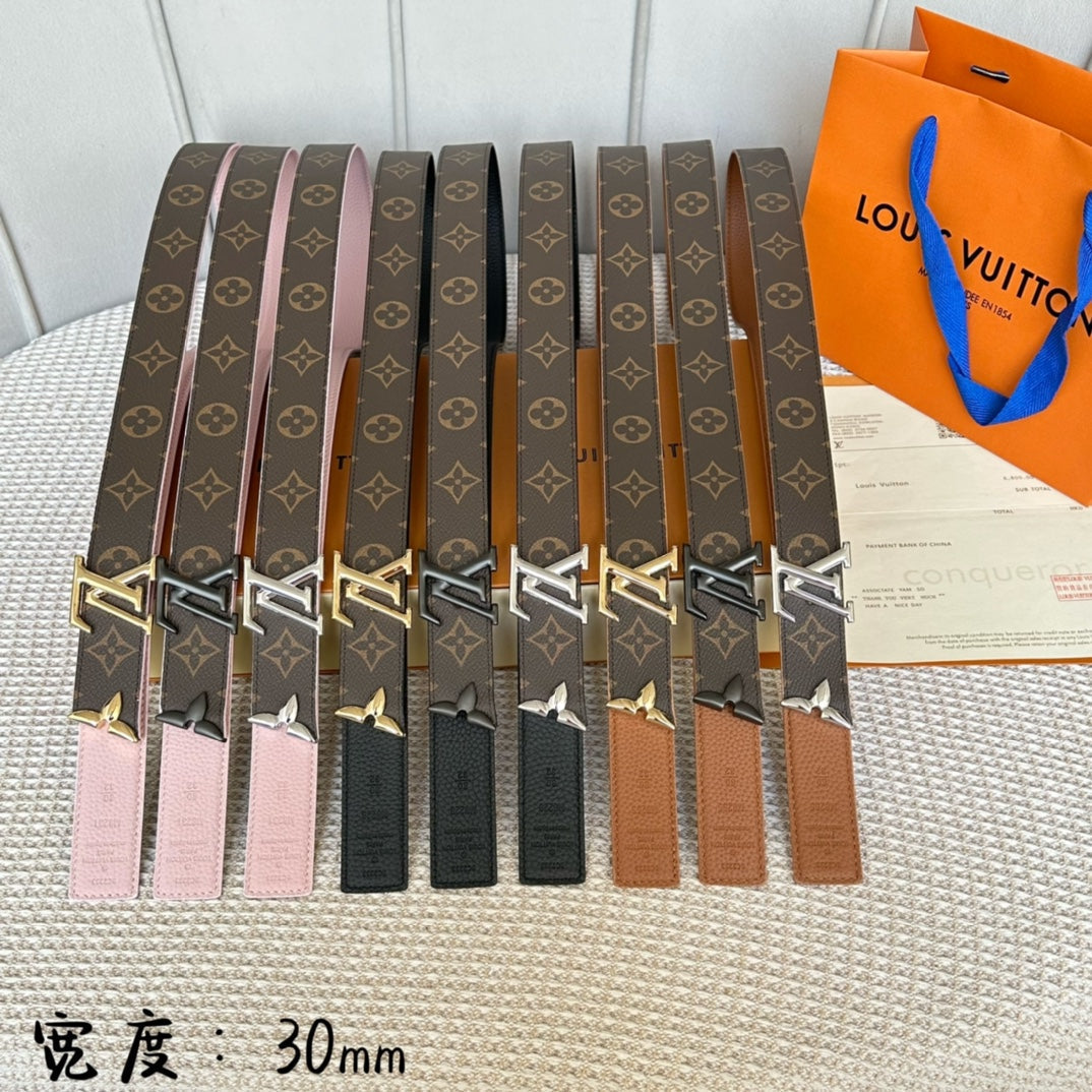 LOUIS VUITTON PRETTY LV 30MM REVERSIBLE BELT IN BLACK CALFSKIN SILVER HARDWARE
