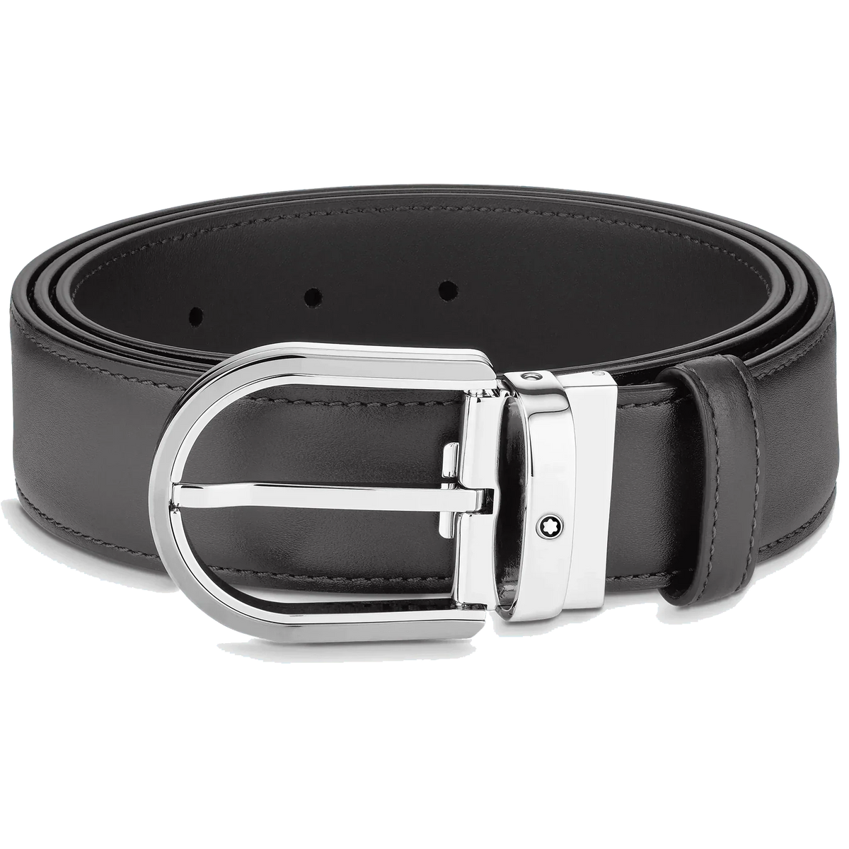 Montblanc 35mm gray leather belt with horseshoe buckle 129437